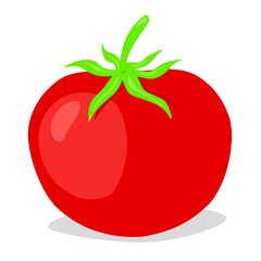 Flat vector illustration of a red tomato with green stem, simple and clean design perfect for food, organic, and healthy lifestyle graphics
