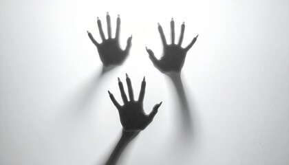 Obraz premium Shadowy hands pressed against blurred white surface