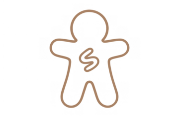 Gingerbread man outline drawing, sweet cookie character doodle, dessert icon with transparent background