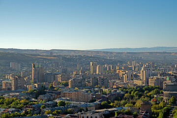 Fototapeta premium Yerevan Armenia 10.14.202. A city skyline with a clear blue sky