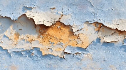 Obraz premium Weathered exterior wall displays layers of peeling paint revealing underlying material