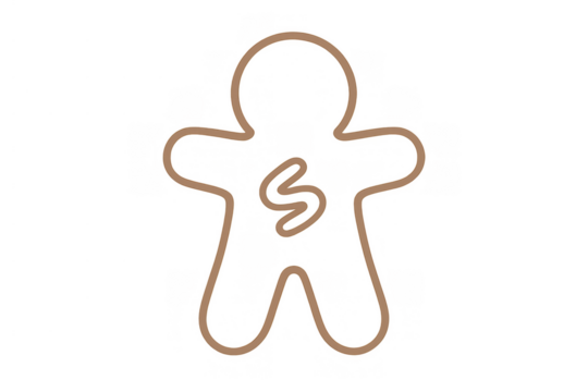 Gingerbread man outline drawing, sweet cookie character doodle, dessert icon with transparent background