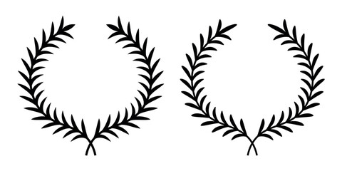 Set of circular laurel wreath. Emblem floral Greek branch of oak leaves, eucalyptus leaf, Wheat, winner award, champion medal, swirls, twigs and flower ornaments vector	