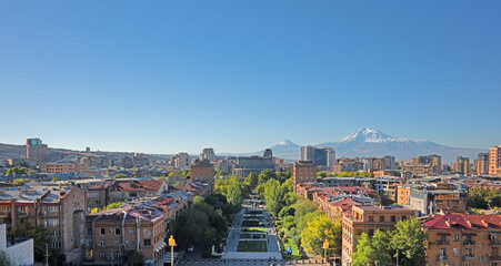 Yerevan Armenia 10.14.202. A city view with a mountain in the background