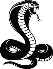 Fototapeta premium Aggressive cobra serpent with flared hood and bared fangs in a monochrome vector style