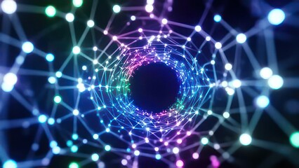 Abstract Network Tunnel with Glowing Nodes and Interconnected Lines.