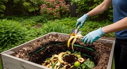 Young woman's hand is planting a flower in the garden soil during spring