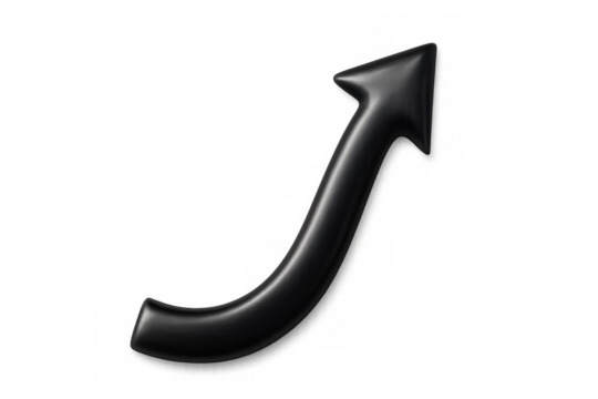 Black 3d arrow showing upward direction, symbolizing growth, success, increased performance, and business progress
