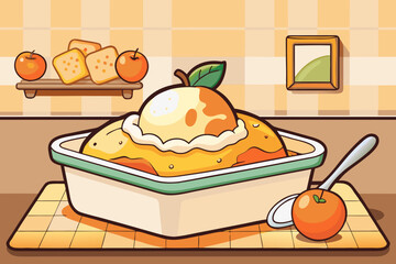 Cartoon Peach Cobbler Dessert with Apple Topping