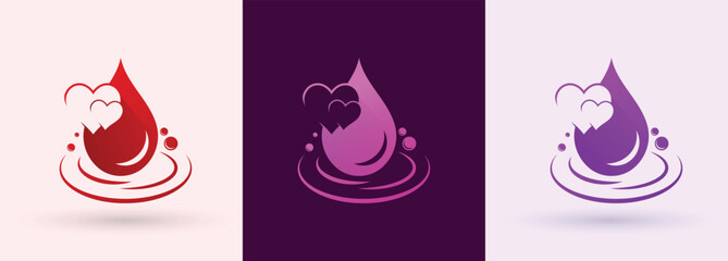 Water drop heart swoosh logo splash clean service charity plumbing brand icon
