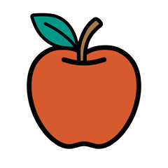 Cartoon Style Detailed Apple Fruit with Leaf and Stem Illustration