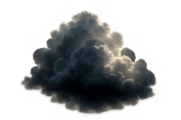 Dark storm cloud with sunlit edges on transparent background creating dramatic weather atmosphere