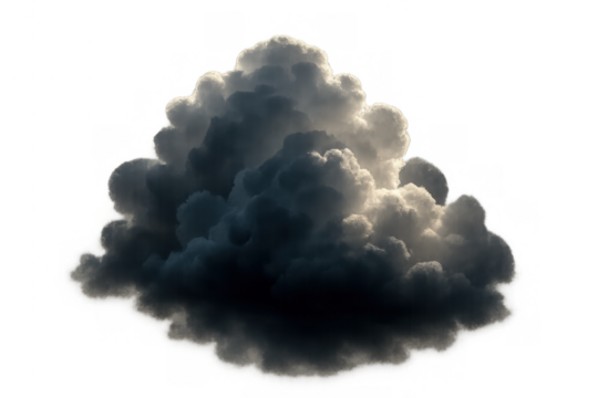 Dark storm cloud with sunlit edges on transparent background creating dramatic weather atmosphere - Powered by Adobe