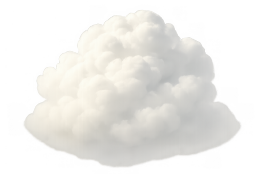 Fluffy white cumulus cloud floating in atmosphere, isolated on transparent background for weather, sky concepts
