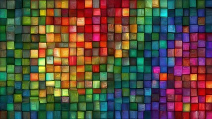 Fototapeta premium Mosaic of colorful textured squares forms a vibrant abstract background.