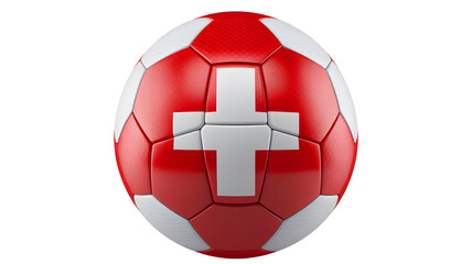 Classic swiss flag soccer ball with red and white panels and a prominent white cross isolated on transparent background