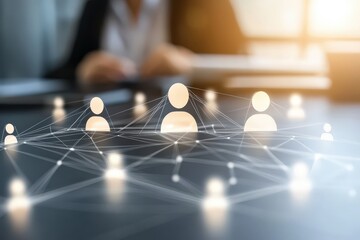 Networking in Business: A digital network of interconnected nodes symbolizes the dynamics of collaboration, strategic partnerships and the flow of information in a professional setting.