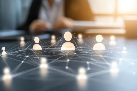 Networking in Business: A digital network of interconnected nodes symbolizes the dynamics of collaboration, strategic partnerships and the flow of information in a professional setting.