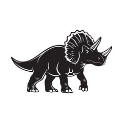 Fototapeta premium Black silhouette Triceratops dinosaur with three horns, large frill, prehistoric animal illustration, Jurassic wildlife, vector graphic, isolated design, ancient creature profile, fossil era