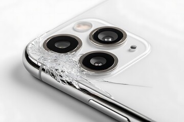 Close-up of a Broken Smartphone Camera with Cracked Glass