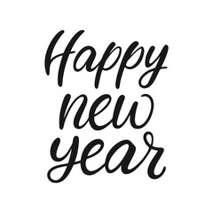 Happy New Year in a Simple Typography Style. Happy new year poster, banner, greeting card, flower. Vector Illustration.	