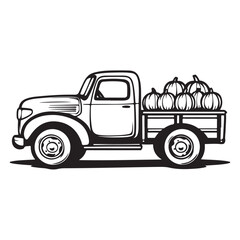 Old truck filled with pumpkins silhouette