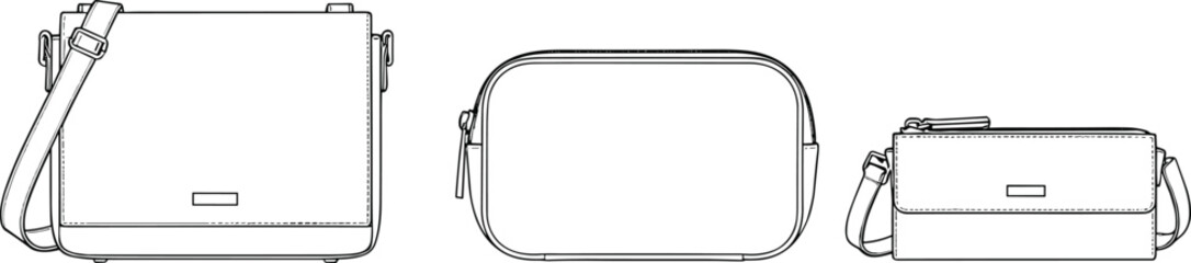 cad drawing flat vector illustration, handbag sketch, crossbody bag design, wristlet clutch template, fashion accessory outline, zipper pouch mockup