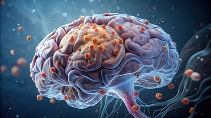 Fototapeta premium Detailed brain tissue with amyloid plaques and inflammation