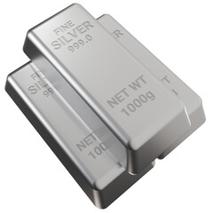 3d render silver bullion bar with purity 999.0 and weight 1000 grams. Shiny metallic surface symbolizing wealth, investment, precious metal trading, and financial security concept.