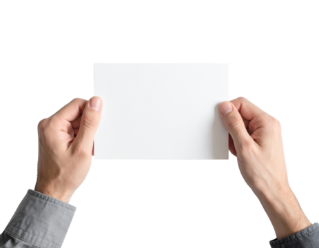 Pair of Hands Holding Blank Horizontal White Card or Business Paper Isolated Vector Mockup