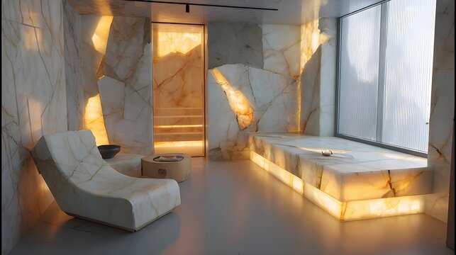 Modern Wellness Space Minimalist Onyx Retro-Futuristic Swiss Style Vibrant Accents Crisp Details Elegant Design Luxurious Ambiance Sophisticated Appeal (AI-Generated)
