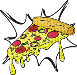 illustration of a cheesy pizza slice 