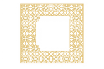 Gold islamic geometric pattern frame creating an elegant border on transparent background for ramadan kareem, eid