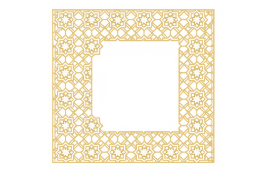 Gold islamic geometric pattern frame creating an elegant border on transparent background for ramadan kareem, eid