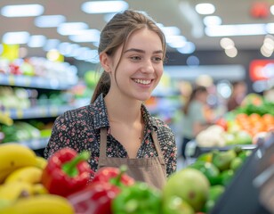 Store staff assisting customers with self-checkout technology, cashierless store operation