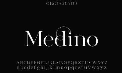 Medino vector font alphabet with numbers
