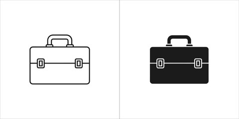 Black and white outline and filled icons of a briefcase