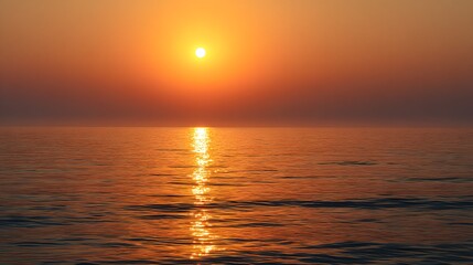 Naklejka premium Brilliant sunlight reflects across the vast ocean surface during a tranquil sunset