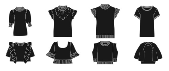 さまざまな女性用トップスのデザインベクターイラスト