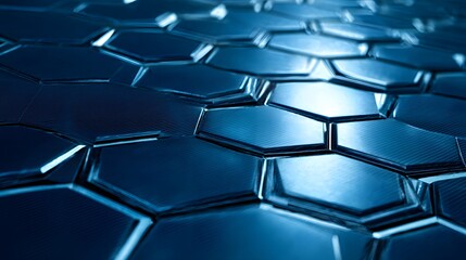Obraz premium Close up perspective of repeating geometric honeycomb structure with cool blue illumination