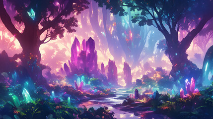 Enchanted Crystal Forest Glowing gemstones