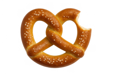 Pretzel with a bite, traditional baked snack of bavaria, german cuisine, salty street food broken, transparent background