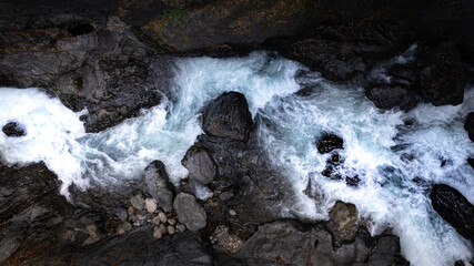 An aerial image of a mighty river