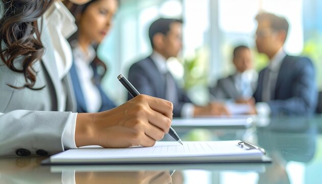 Businesswoman Taking Notes During Meeting - Powered by Adobe