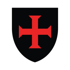 Knights Templar Cross Symbol on Black Shield Vector Illustration