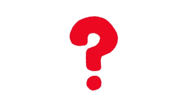 赤いシンプルなハテナマークの手描きアイコン。落書きスタンプのループする4Kアニメーション