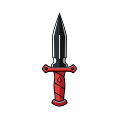 Dagger Illustration with Red Handle and Black Blade Isolated