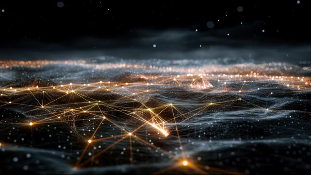 Intricate network of connected lines highlighting the complexity and interrelation of concepts in a digital environment. Complex Digital Network Landscape &ndash; Animated Video Version