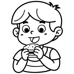 Fototapeta premium Cute Boy Eating a Hamburger