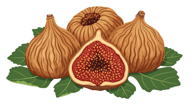 Fresh figs with green leaves ripe and ready to eat.